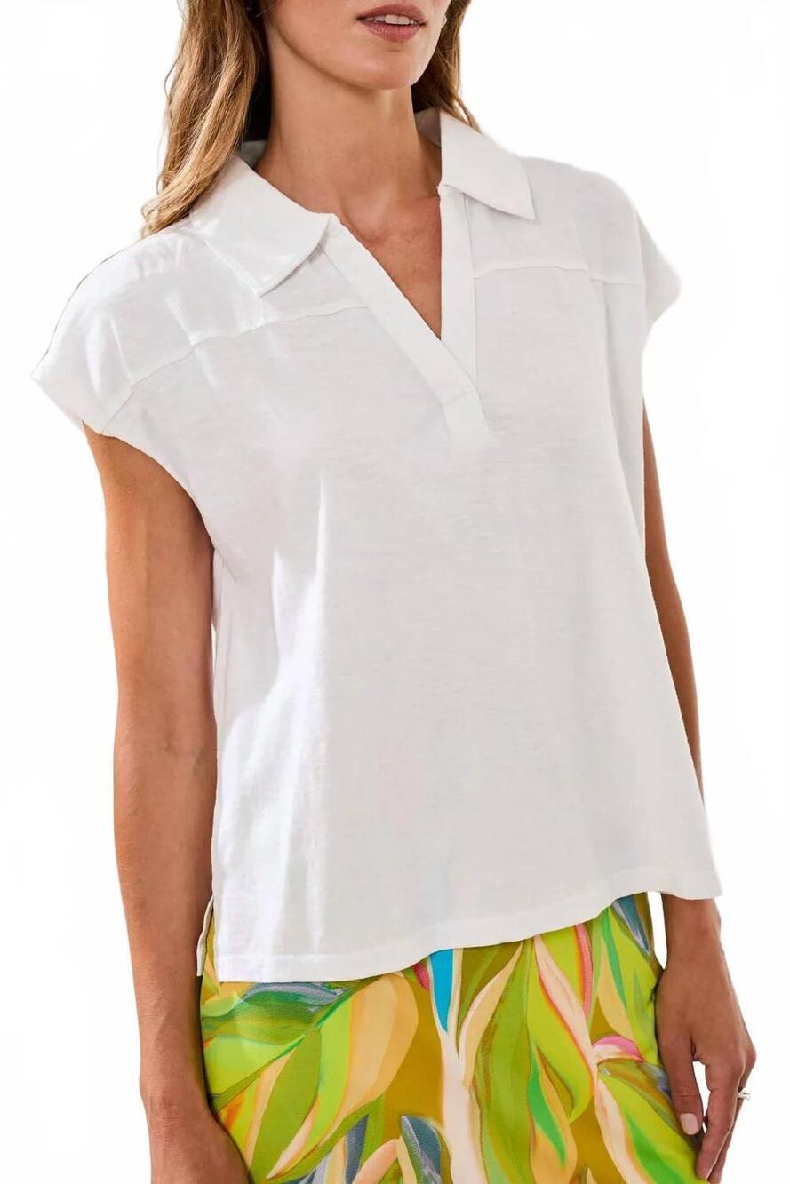 NEW TRIBAL cap sleeve johnny collar blouse in white